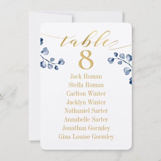 Gold Calligraphy Greenery Seating Chart Kaart (Achterkant)