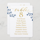 Gold Calligraphy Greenery Seating Chart Kaart (Voorkant / Achterkant)