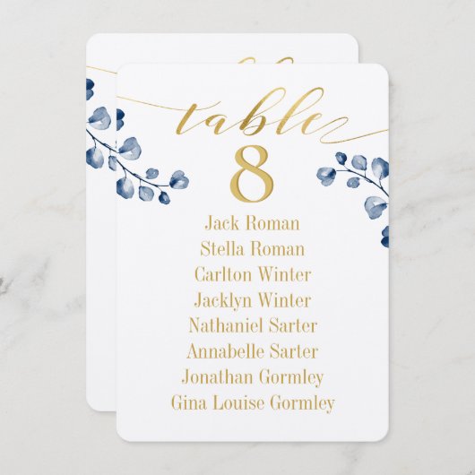 Gold Calligraphy Greenery Seating Chart Kaart (Voorkant / Achterkant)