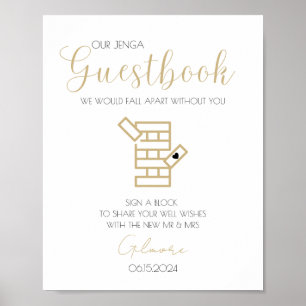 Gold Calligraphy Jenga Guestbook Wedding Poster