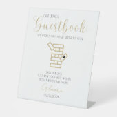 Gold Calligraphy Jenga Guestbook Wedding Sign-In Reclamebord Met Voetstuk (Voorkant)