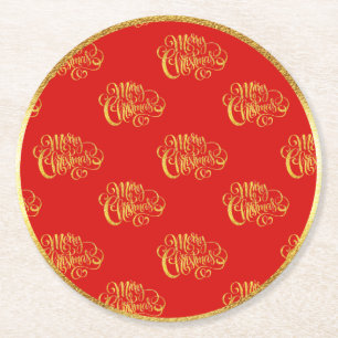 Gold Calligraphy Merry-kerstpapieren Onderzetter