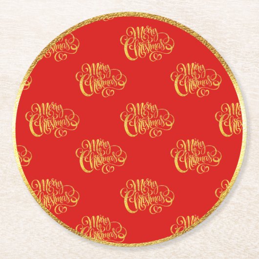 Gold Calligraphy Merry-kerstpapieren Onderzetter (Voorkant)