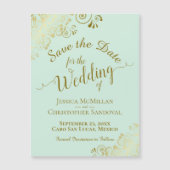 Gold Calligraphy Mint Green Save the Date Magnet (Voorkant)