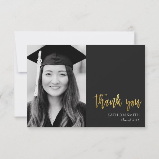 Gold Calligraphy Modern Photo Afstuderen Bedankkaart (Voorkant)
