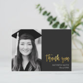 Gold Calligraphy Modern Photo Afstuderen Bedankkaart (Staand voorkant)