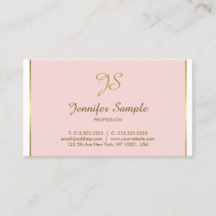 Gold Calligraphy Monogram Trendy Chic Pink Plain Visitekaartje