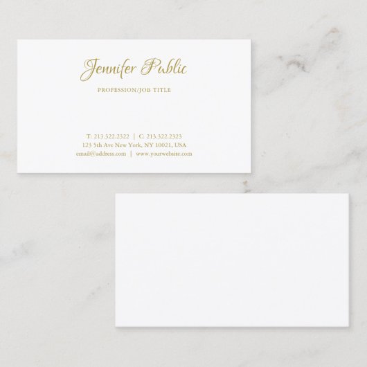 Gold Calligraphy Name Font Simple Elegant Sjabloon Visitekaartje (Voorkant / Achterkant)
