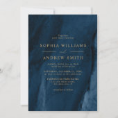 Gold Calligraphy & Navy Blue Wedding Invitation Kaart (Voorkant)
