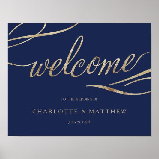 Gold Calligraphy Navy Blue Welcome Wedding Poster (Voorkant)