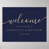 Gold Calligraphy Navy Blue Welcome Wedding Poster (Voorkant)