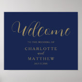 Gold Calligraphy Navy Blue Welcome Wedding Poster (Voorkant)