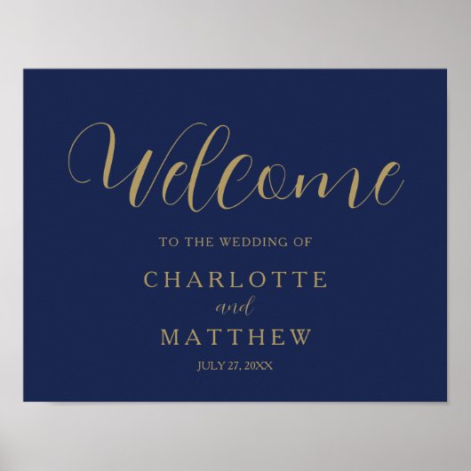 Gold Calligraphy Navy Blue Welcome Wedding Poster (Voorkant)