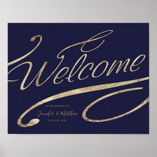 Gold Calligraphy Navy Blue Welcome Wedding Poster (Voorkant)