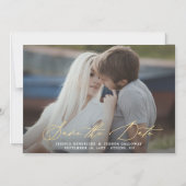 Gold Calligraphy Overlay Foto Sla de datum op Magnetische Uitnodiging (Voorkant)