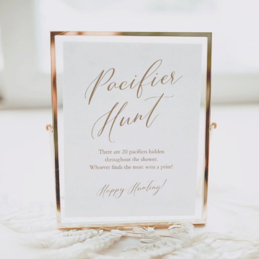 Gold Calligraphy Pacifier Hunt Baby shower Game Poster
