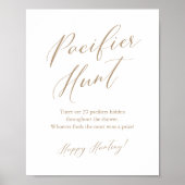 Gold Calligraphy Pacifier Hunt Baby shower Game Poster (Voorkant)