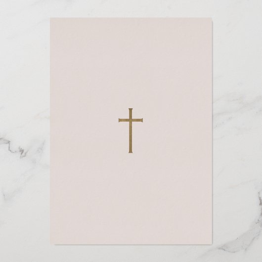 Gold Calligraphy Photo Collage Baby Baptisme Cross Folie Uitnodiging (Achterkant)