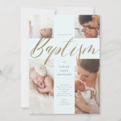 Gold Calligraphy Photo Collage Baby Baptisme Cross Kaart (Voorkant)