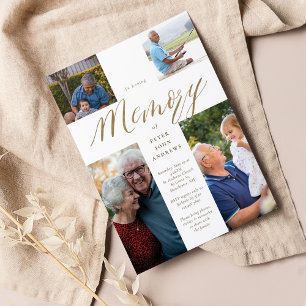 Gold Calligraphy Photo Cross-Loving Memory Funeral Kaart