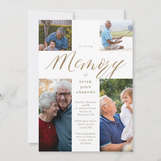 Gold Calligraphy Photo Cross-Loving Memory Funeral Kaart (Voorkant)