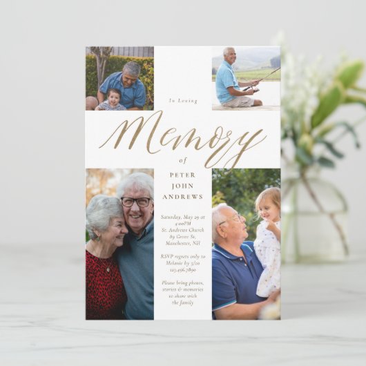 Gold Calligraphy Photo Cross-Loving Memory Funeral Kaart (Staand voorkant)