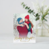 Gold Calligraphy Photo Merry and Bright Kerstmis Briefkaart (Staand voorkant)