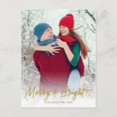 Gold Calligraphy Photo Merry and Bright Kerstmis Briefkaart (Voorkant)