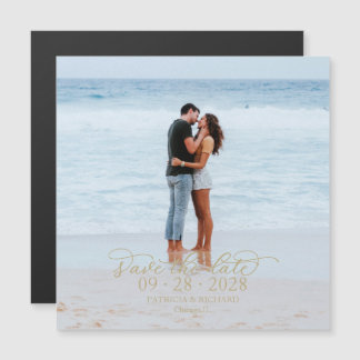 Gold Calligraphy Photo Save the Date Magnetische Uitnodiging