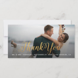 Gold Calligraphy Photo Thank You Tall Card Bedankkaart