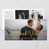 Gold Calligraphy Photo Thank You Tall Card Bedankkaart (Voorkant / Achterkant)