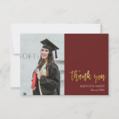 Gold Calligraphy Red Modern Photo Afstuderen Bedankkaart (Voorkant)