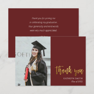 Gold Calligraphy Red Modern Photo Afstuderen Bedankkaart