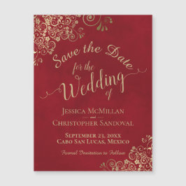 Gold Calligraphy Red Wedding Save the Date Magnet