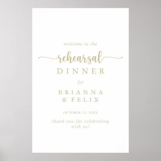 Gold Calligraphy Rehearal Dinner Welcome Sign Poster (Voorkant)