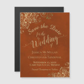 Gold Calligraphy Rust Oranje Save the Date Magnet (Voorkant / Achterkant)