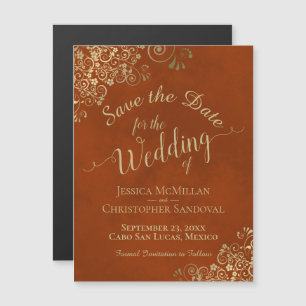 Gold Calligraphy Rust Oranje Save the Date Magnet