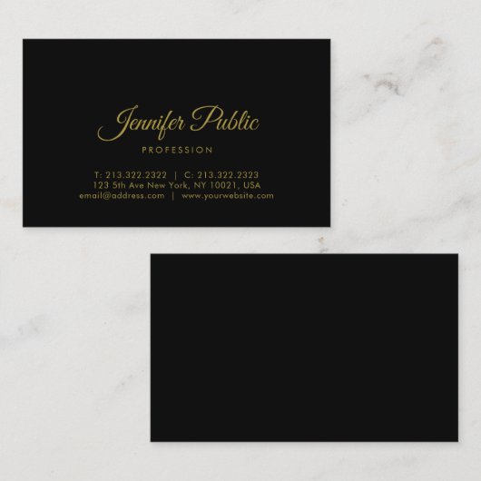 Gold Calligraphy Script Elegant Black Minimalist Visitekaartje (Voorkant / Achterkant)