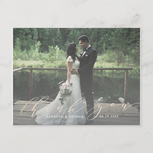 Gold Calligraphy Script Foto Bedankt Faux Folie Briefkaart (Voorkant)