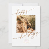 Gold Calligraphy Script Holiday Photo Card Kaart (Voorkant)