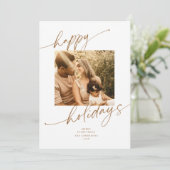 Gold Calligraphy Script Holiday Photo Card Kaart (Staand voorkant)
