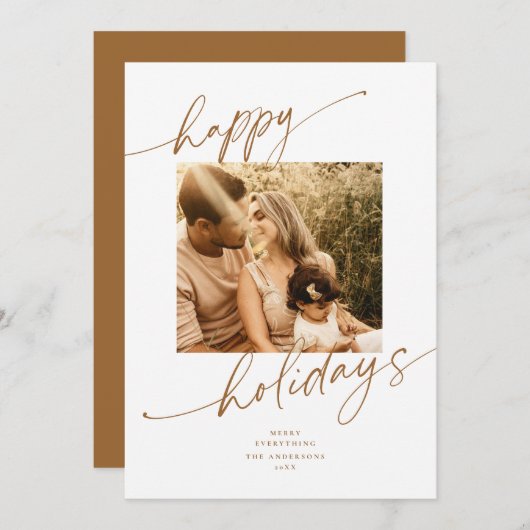 Gold Calligraphy Script Holiday Photo Card Kaart (Voorkant / Achterkant)