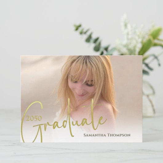 Gold Calligraphy Script Minimal Photo QR Code Kaart (Staand voorkant)