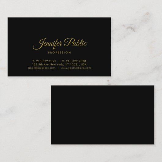 Gold Calligraphy Script minimalist Elegant Black Visitekaartje (Voorkant / Achterkant)