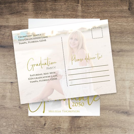 Gold Calligraphy Script minimalist Two Photo Briefkaart