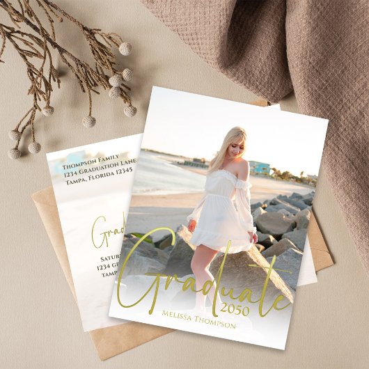 Gold Calligraphy Script minimalist Two Photo Briefkaart