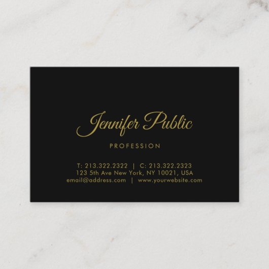 Gold Calligraphy Script Modern minimalist Black Visitekaartje (Voorkant)