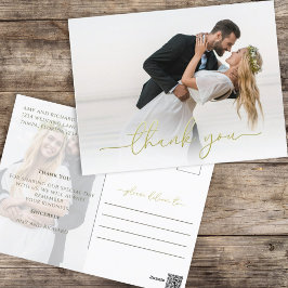 Gold Calligraphy Script Moderne Simple Two Photo Briefkaart