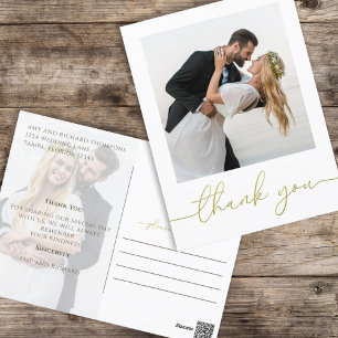 Gold Calligraphy Script Moderne Simple Two Photo Briefkaart