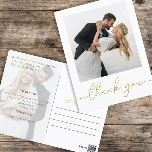 Gold Calligraphy Script Moderne Simple Two Photo Briefkaart